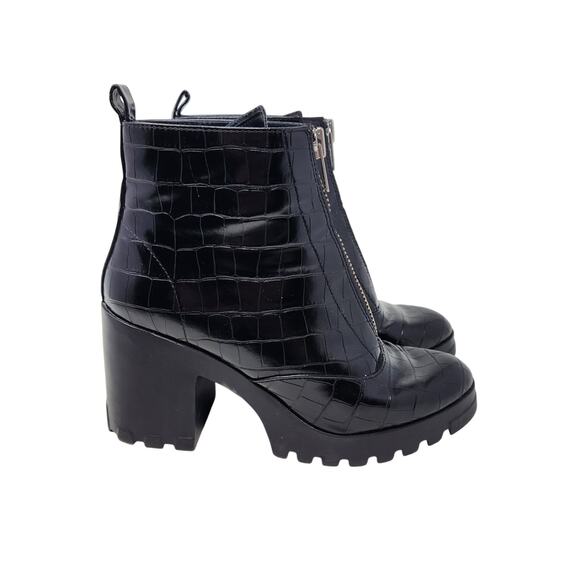 BP Marley Faux Leather Front Zip Croc Embossed Platform Bootie Black Size 9 M - Picture 3 of 8